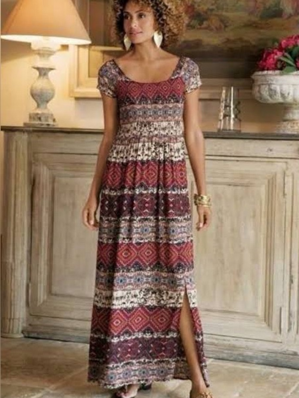 Soft Surroundings Marcelo Smocked Maxi Dress - L